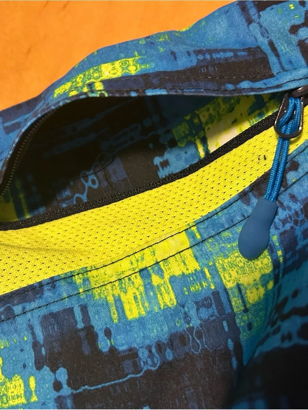 Nike Men’s Blue, Black & Neon Yellow Patterned Swim Shorts
